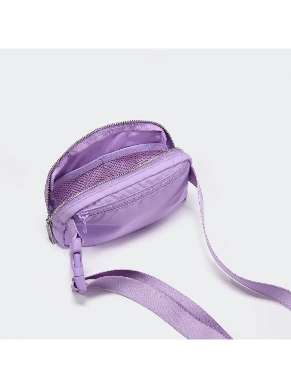 Men's Lilac Purple Crossbody Belt Bag Wide Zipper Adjustable Strap 3-Pockets